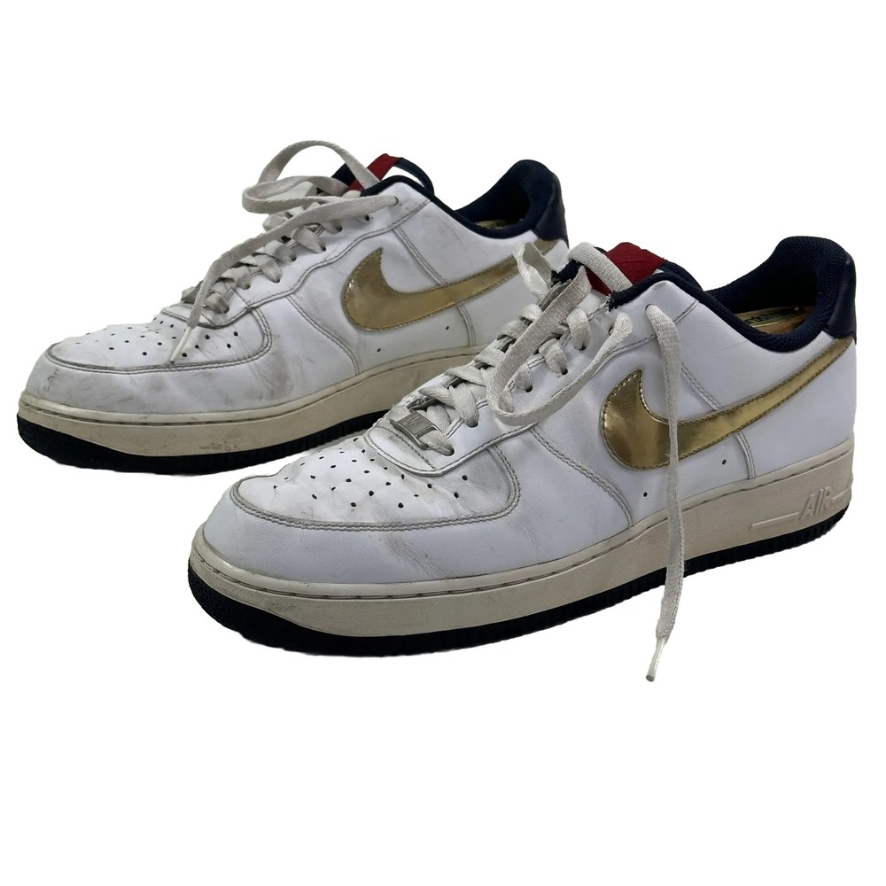 Y2K Nike AF -1 '82 Air Force 1 Shoes Men 11 White Gold‎ Obsidian 315122-171 2008